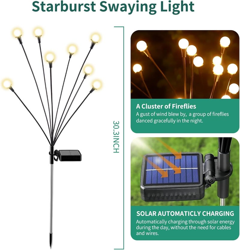 vignuto Solar Lights Outdoor Waterproof,6 Packs 48LED, Garden Decor, Patio Decor, Firefly Lights Solar Outdoor, Unique Gifts for Women - Image 2